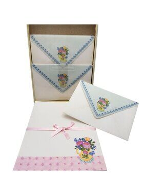 Vtg American Greetings Floral Stationery Set 15 Printed 17 Plain Sheets